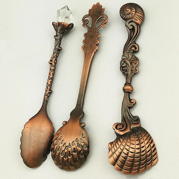 Certified Maxbell Vintage Classical Spoons Coffee Dessert Spoon Teaspoon 3 Pieces Copper red Natural