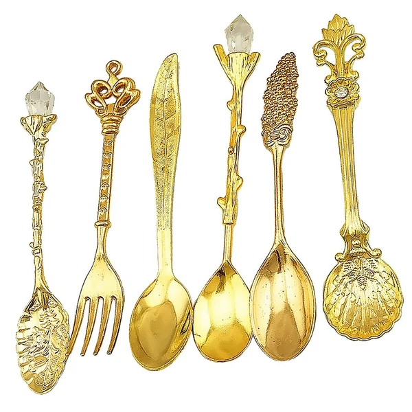 Effective Maxbell Vintage Royal Style Carved Spoons Fork for Kitchen Dining Bar Gold Fast