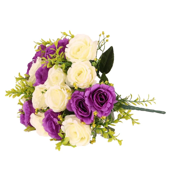 Pure Maxbell 18 Flowers Two Colors Rose Bouquet - Artificial Flora Purple and white Original