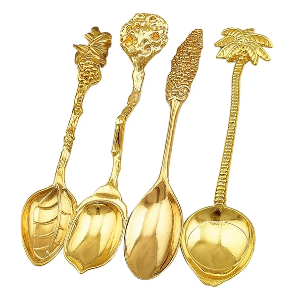 Sustainable Maxbell 4 Pieces Set Spoon Vintage Dinner Spoon for Home Hotel Catering Gold Easy-to-Use