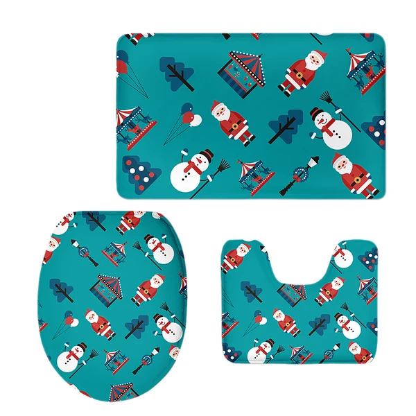 Crafted Maxbell Non-Slip Bathroom Pedestal Lid Mat Pad Toilet Rug Set Snowman 3 Environmentally Friendly