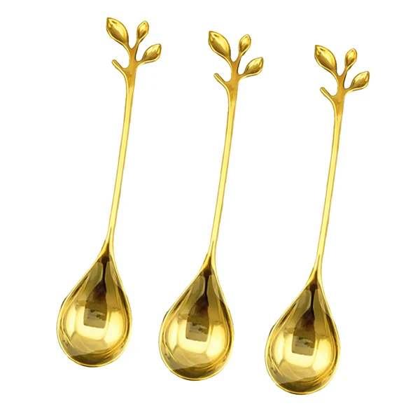 Healthy Maxbell Polished Small Spoon 3 Pieces Set Coffee Ice- Cream Tea Spoon Gold Fine Crafted