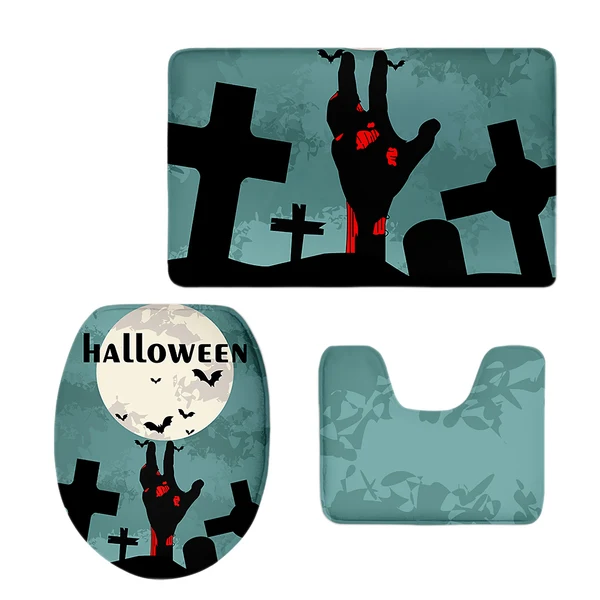 Recyclable Maxbell Non-Slip Halloween Print Bathroom Pedestal Lid Mat Toilet Floor Rug Set 4 Consistent