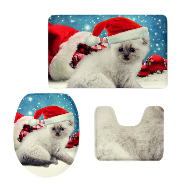 World-Class Maxbell Non-Slip Bathroom Pedestal Lid Mat Pad Toilet Rug Set Christmas Hat 2 Official