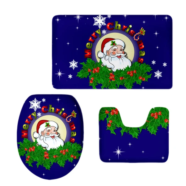 High-End Maxbell Non-Slip Bathroom Pedestal Lid Mat Pad Toilet Rug Set Merry Christmas 6 Secure