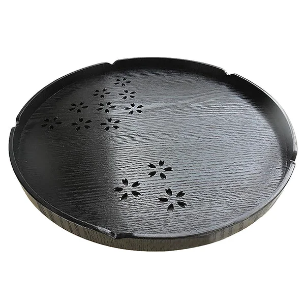 Soft Maxbell Round Wooden Serving Tray Food Fruit Tea Coffee Platter Plate Black 30x2cm User-Friendly