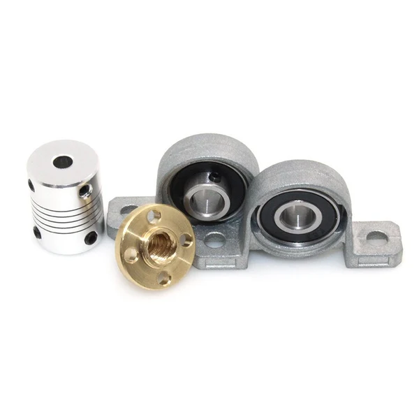 Green Maxbell T8 Threaded Rod Lead Screw with Mounted Ball Bearing Brass Nut 600mm 2 Classic