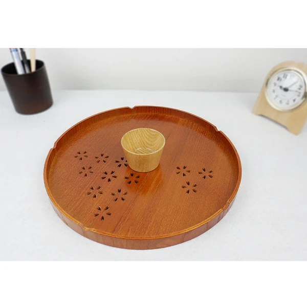 Fashionable Maxbell Round Wooden Serving Tray Food Fruit Tea Coffee Platter Plate Tawny 27x2cm Eco-Friendly