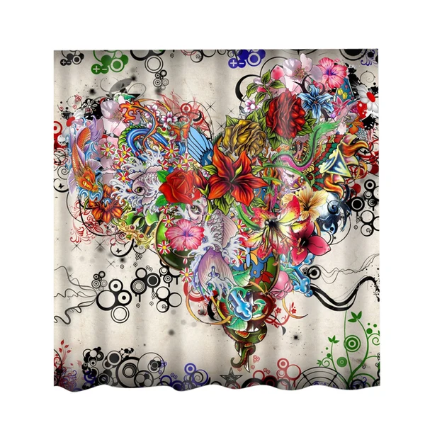 Verified Maxbell Folk Style Bathroom Polyester Shower Curtain with 12 Hooks Set Heart Authentic