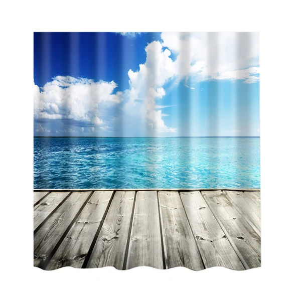Minimalist Maxbell Natural Scenery Shower Curtain Waterproof Bath Decor Cloud and Sea Trusted