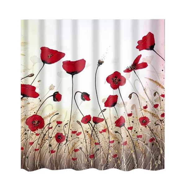 Clean Maxbell Natural Scenery Shower Curtain Waterproof Bath Decor Red Flora Enhanced