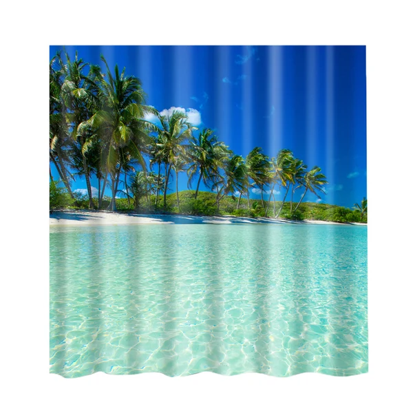 Official Maxbell Natural Scenery Shower Curtain Waterproof Bath Decor Coconut Palm and Sea Unique