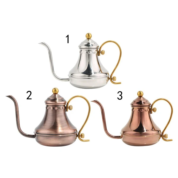 High-Quality Maxbell Stainless Steel Palace Hand Drip Long Mouth Tea Coffee Pot Silver Trendy