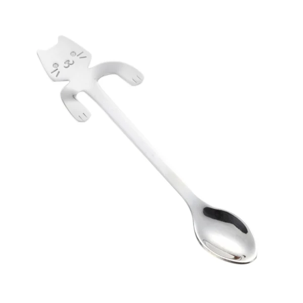 Trendy Maxbell Stainless Steel Hanging able Coffee Spoon Tableware Cartoon Cat silver Easy-to-Use