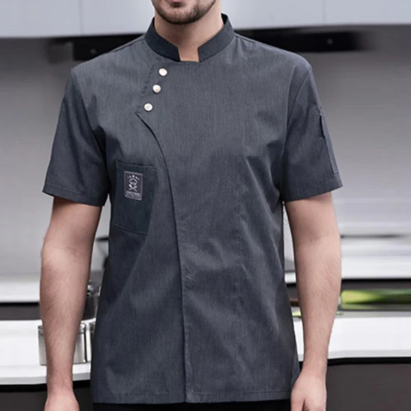 Dependable Maxbell Chef Jacket Short Sleeve Cooking Clothes Simple Chef Coat for Restaurant Gray M Crafted