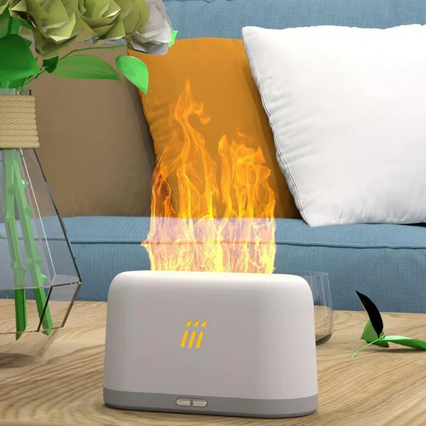 Top-Quality Maxbell 3D Flame Night Light Cool Mist Humidifier USB Charging for Travel Desktop White Organic