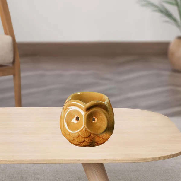Certified Maxbell Ceramic Owl Essential Oil Burner Tealight Holder Diffuser Furnace Wax Warmer Small Yellow Elegant