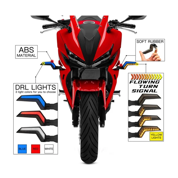 Fine Crafted Maxbell Motorcycle Turn Signal Light Wing Flowing Drl Function Waterproof Blue DRL Secure