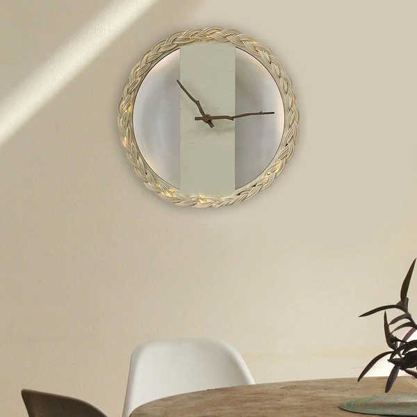 Environmentally Friendly Maxbell Round Rustic Woven Clock Mute with Light Wooden for Office Bathroom Ornament Fast
