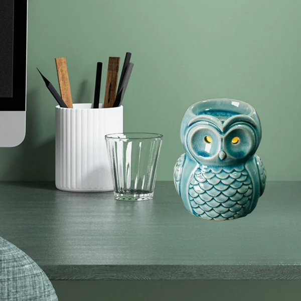 High-Performance Maxbell Ceramic Owl Essential Oil Burner Tealight Holder Diffuser Furnace Wax Warmer Large Blue Effective