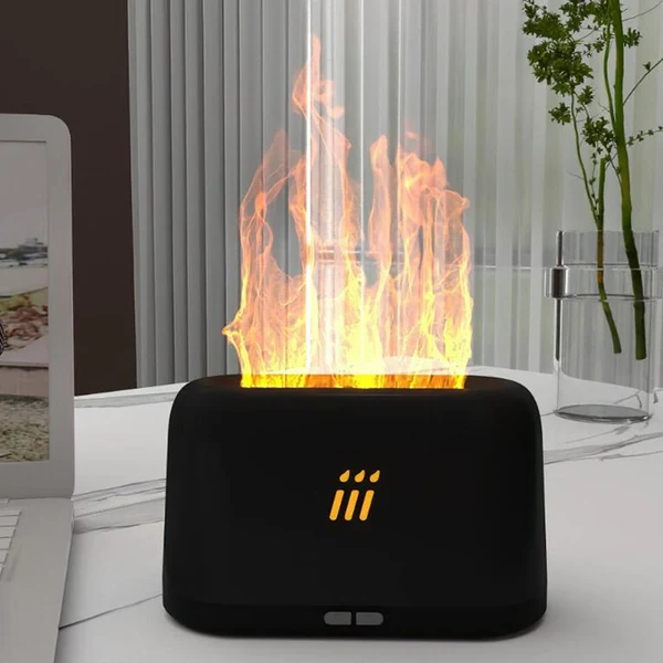 Sophisticated Maxbell 3D Flame Night Light Cool Mist Humidifier USB Charging for Travel Desktop Black Innovative