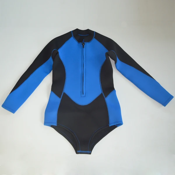 Sophisticated Maxbell Women Bikini Long Sleeve Zip Elastic 3mm Neoprene Wetsuit L Blue and Black Official