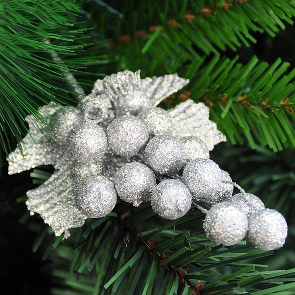 Contemporary Maxbell Christmas Shiny Fruit Ball Artificial Leaf Bush Xmas Holiday Ornament Silver Smooth