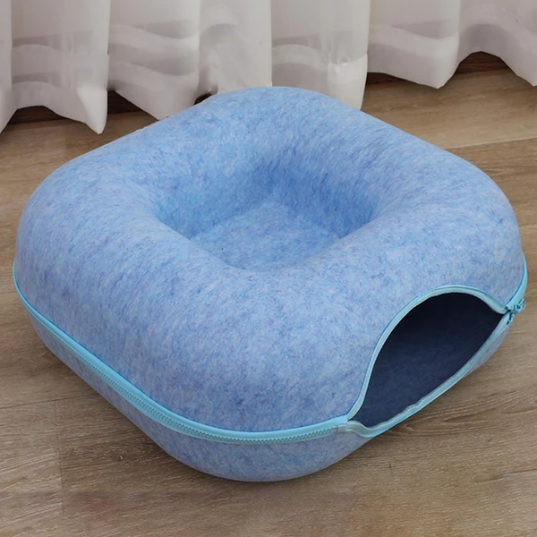 Reliable Maxbell Felt Cat Tunnel Cave Bed Removable with Zipper Cat Training Toy Blue Proven