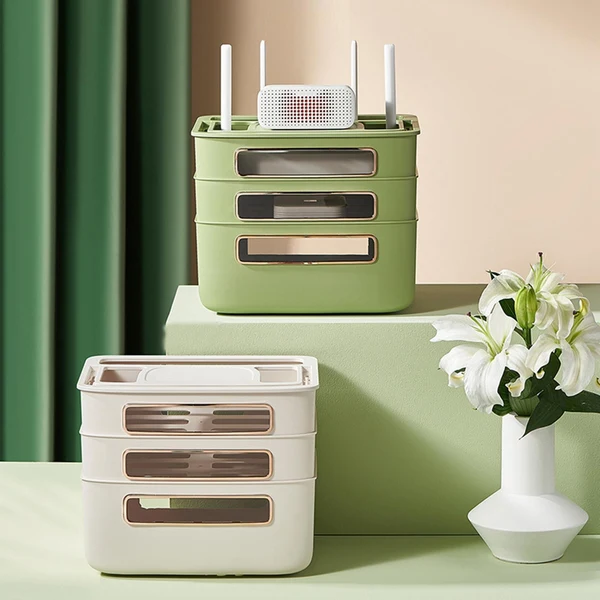 Trusted Maxbell Router Storage Case Power Charger Organizer Decoration for TV Wires Home White 3 Layers Excellent
