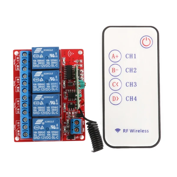 Contemporary Maxbell 12V Four Channel 4CH RF Wireless Remote Controll Switch Relay Module 433MHz Green