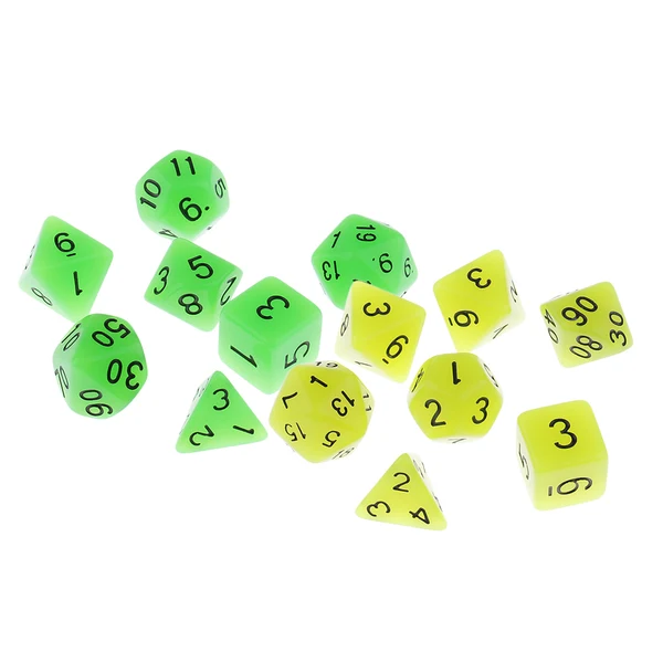 Original Maxbell Pack of 14 Polyhedral Dices Glow in the Dark D6 D4 D12 D8 D20 for Party Pub KTV Casino Supplies Unique
