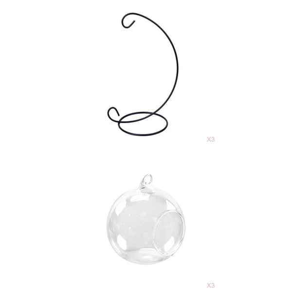 World-Class Hanging Glass Flower Vase Bottle Hydroponic Terrarium Container Stand 3 Set PACK Relaxed