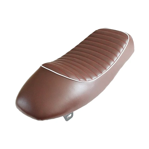 Durable Maxbell Universal Motorcycle Hump Vintage Retro Cafe Racer Brown Seat Cushion with White Piping Classic