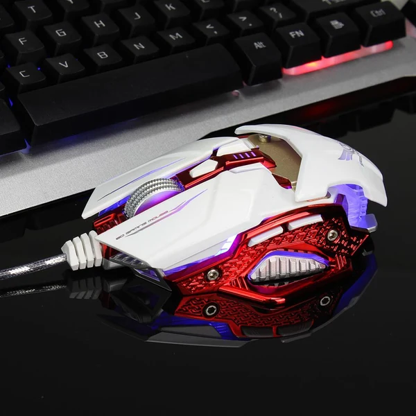 Refined Maxbell Programmable 8 Keys Breathing LED light Wired Gaming Mouse USB for Computer White Fine Crafted