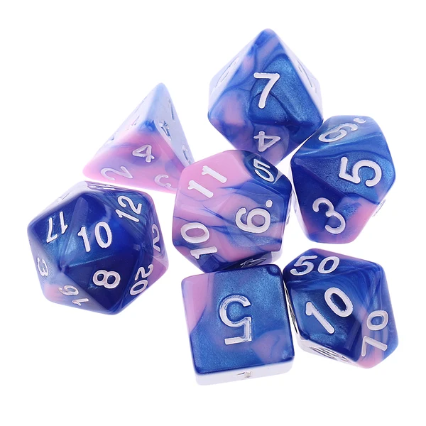 Breathable Maxbell 7PCS Polyhedral Dice 16mm D20 D12 D10 D8 D6 D4 for Dungeons Dragons Board Games Blue Pink Classic
