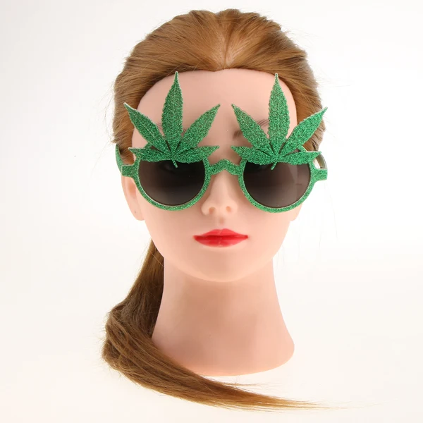 Maxbell Novelty Party Sunglasses Glitter Green Maple Leaf Eye Glasses Natural