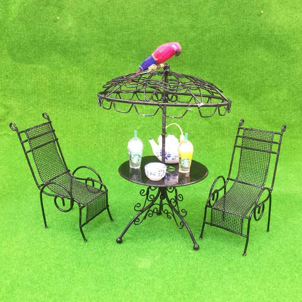 Green Maxbell 2 Piece 1 12 Dollhouse Miniature Table Chairs Set Outdoor Garden Scene Model Refined
