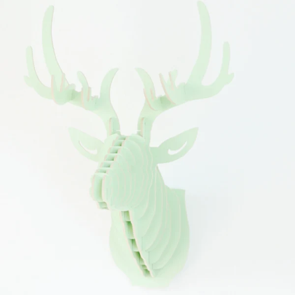 Healthy Maxbell 3D Wooden Deer Wall Hanging Animal Wildlife Head Sculpture -Light Green Premium Material