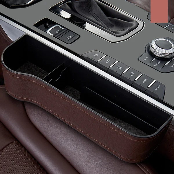Practical Maxbell Car Seat Gap Filler Plug in Holder PU Leather for Phones Cards Brown Classic