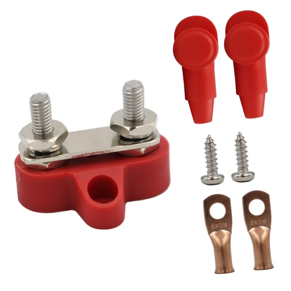 Genuine Maxbell Battery Terminal Block M6 Stainless Steel Heavy Duty for Car RV Truck Red 2x Studs Gasket Recyclable