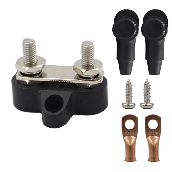 Trendy Maxbell Battery Terminal Block M6 Stainless Steel Heavy Duty for Car RV Truck Black 2xStuds Gasket Soft