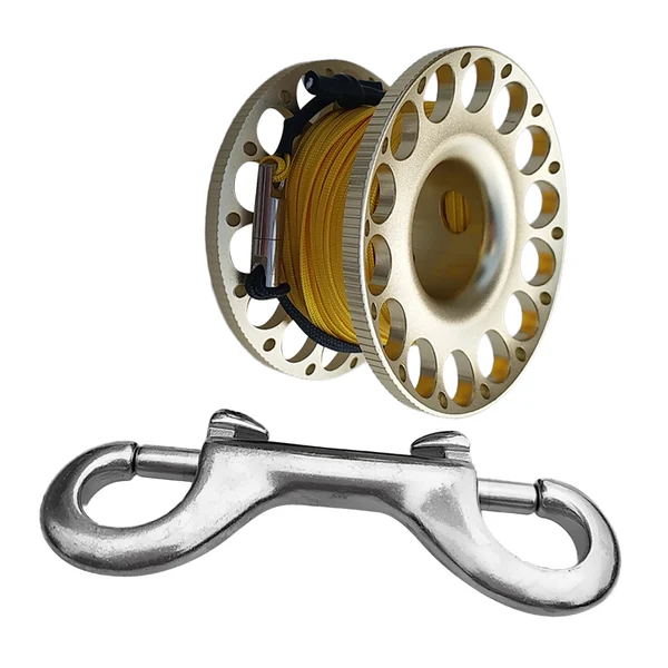 Exclusive Maxbell Compact Scuba Diving Dive Finger Spool Reel with 50Ft Yellow Line Gold Lightweight
