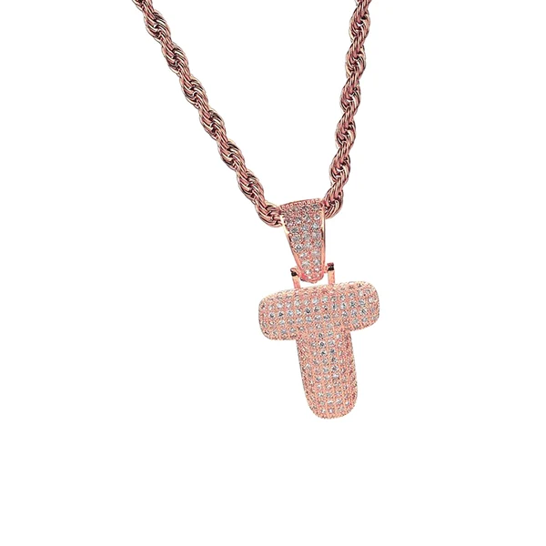 Fine Crafted Maxbell 26 Letter T Pendant With Zircon Stone Pendant Hip-hop Accessories Rose Gold Long-Lasting