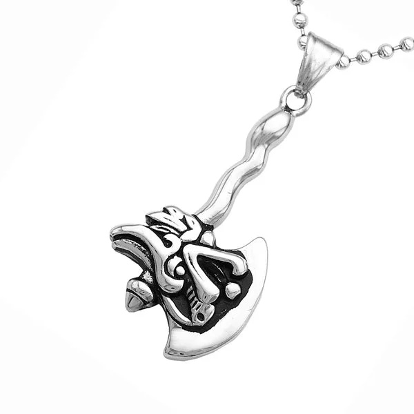 Easy-to-Use Maxbell Punk Dragon Axe Pendant Necklace Stainless steel Men's Silver Jewelry Carefully Designed