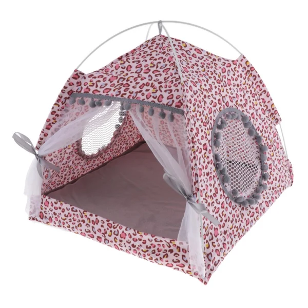 Premium Maxbell Pet Cat Teepee House Summer Comfort Tent Cave Bed Kennel Non-slip M Leopard Print Pink Reliable