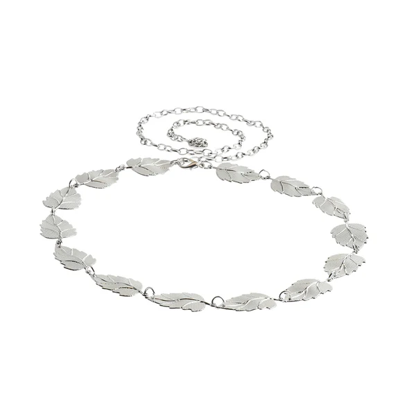 Effective Maxbell Metal Waist Chain Belt Wide Silver Leaf Waistband for Women Outstanding