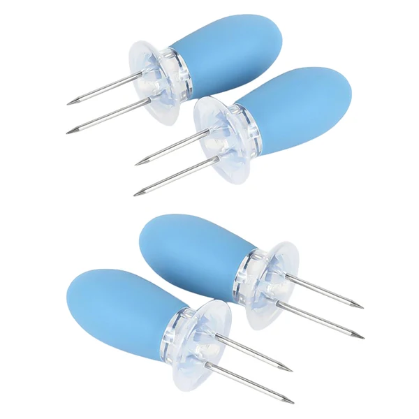 Relaxed Maxbell 4 Pieces Outdoor Barbecue Skewer Corn Cob Needle Fruit Fork Holder Blue Luxury