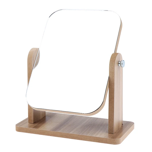 Breathable Maxbell 2 Size Retro Cosmetic Tabletop Makeup Mirror with Wood Base Travel 18x13 cm Secure