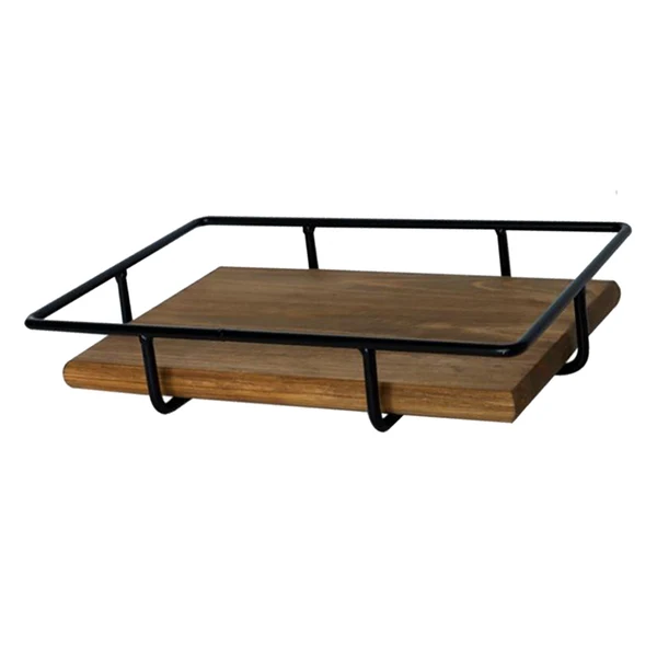 Sophisticated Maxbell Metal Wire Wood Storage Basket Tray for Serving Decorating Light Brown L Excellent