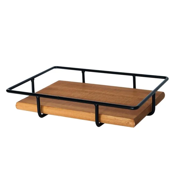 Easy-to-Use Maxbell Metal Wire Wood Storage Basket Tray for Serving Decorating Dark Brown L Quality